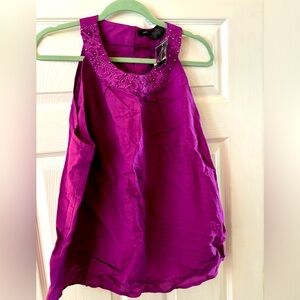 Ashely Stewart, sleeveless, women’s linen blouse, size 16, color tonga violet.